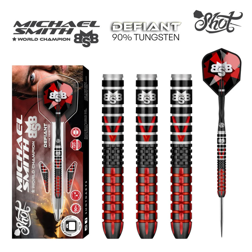 SHOT MICHAEL SMITH "DEFIANT" 24 GRAM STEEL TIP DARTS