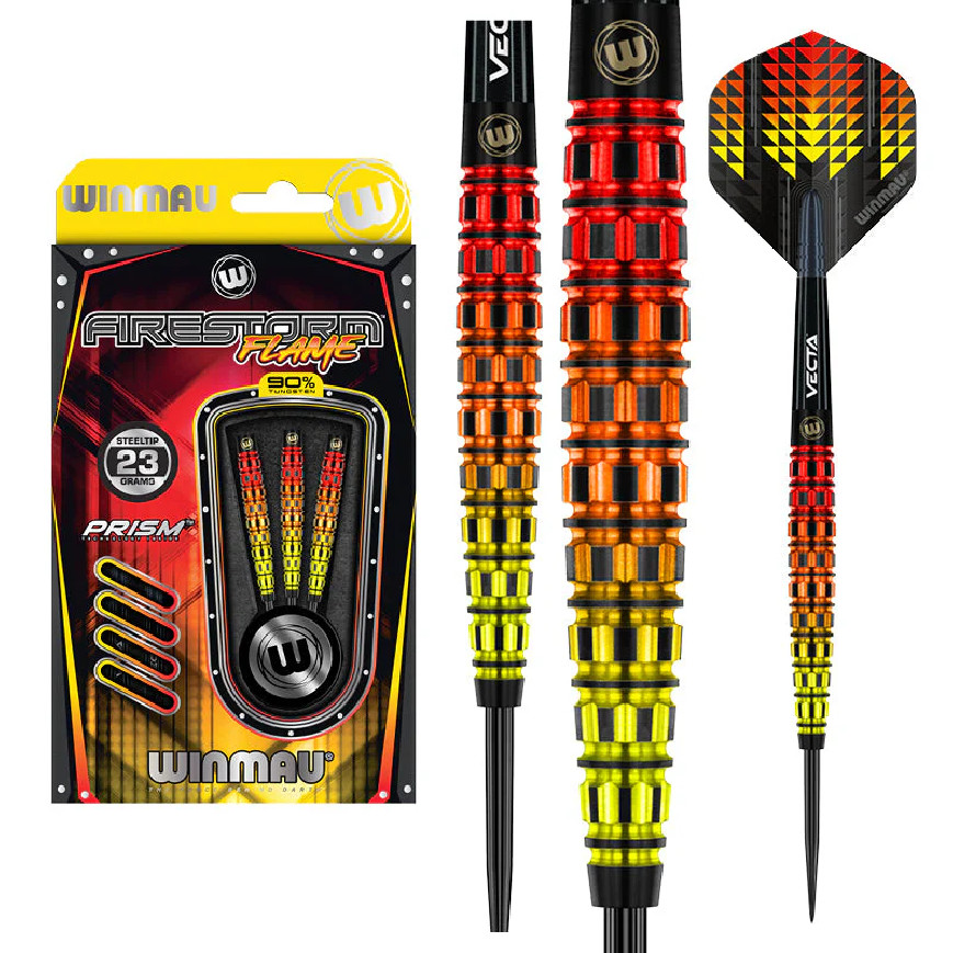 WINMAU FIRESTORM FLAME 23 GRAM STEEL TIP DARTS WINMAU FIRESTORM FLAME 23 GRAM STEEL TIP DARTS