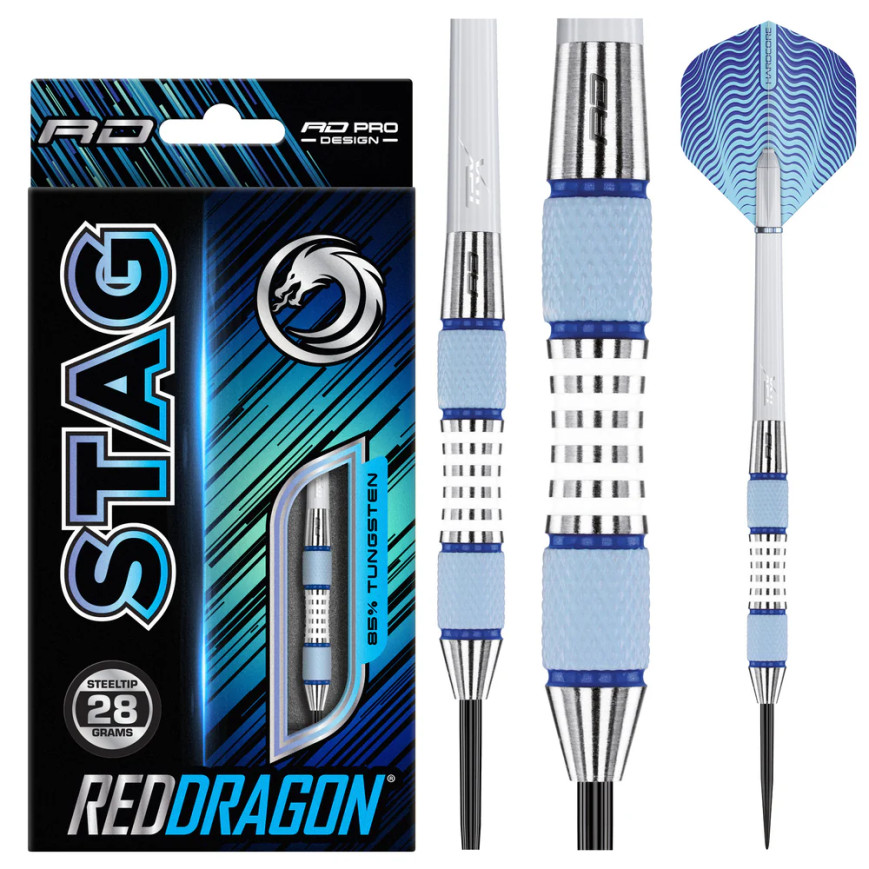 RED DRAGON STAG GREY 28 GRAM STEEL TIP DARTS